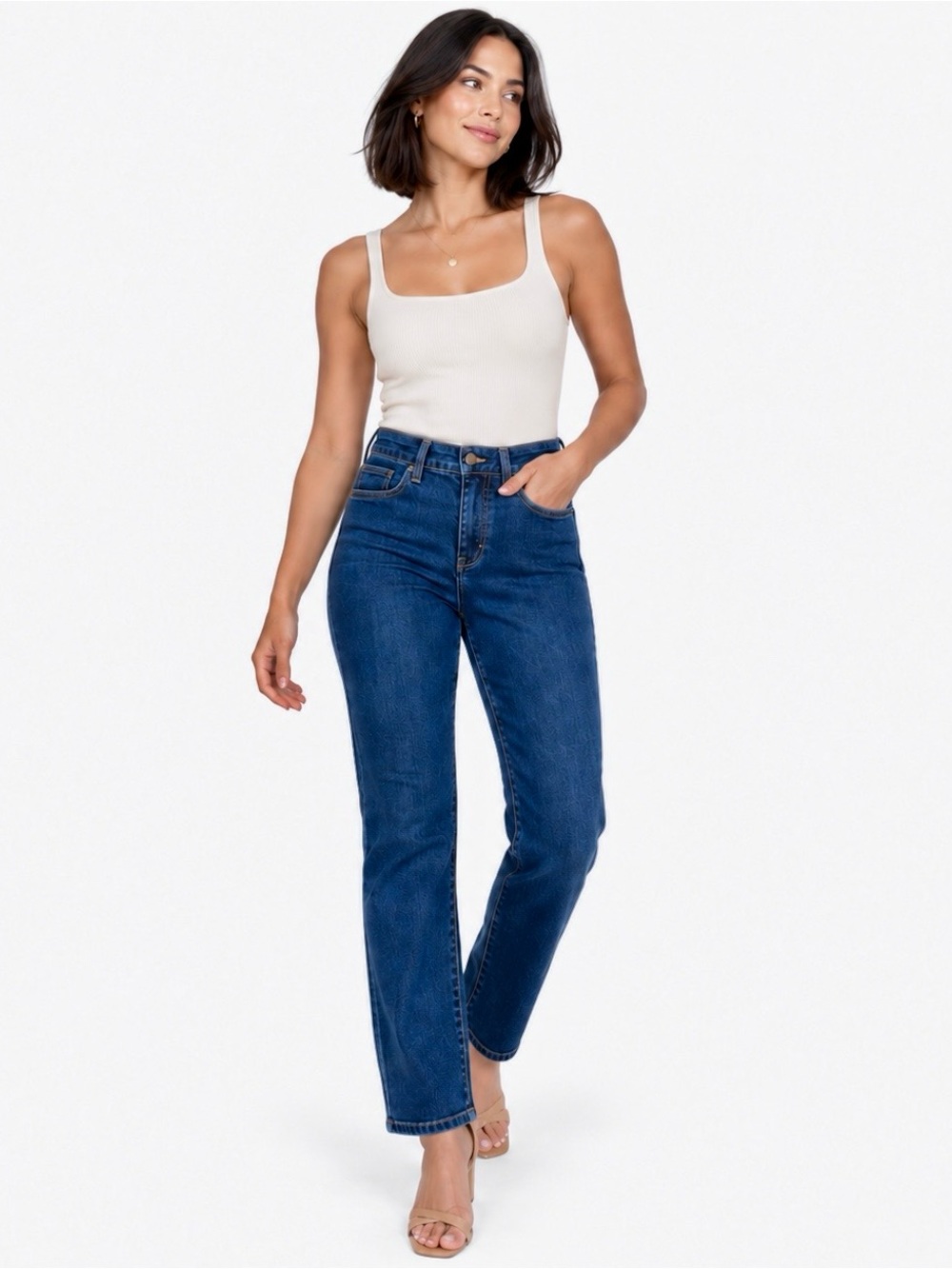 NYDJ Marilyn Straight Jeans Quinn Blue 4P Lift Tuck Technology 9.5" Rise